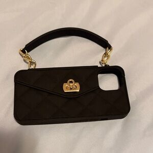 Black Quilted Phone Case with Gold Chain